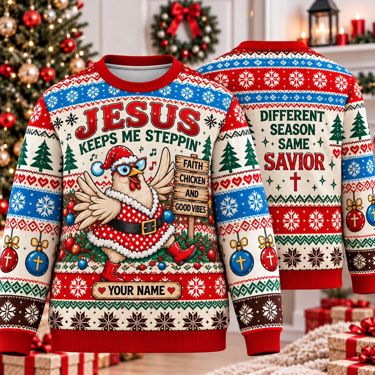 Personalized Jesus Keeps Me Steppin Ugly Sweater