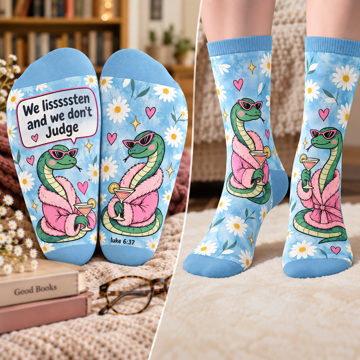 We Lisssssten And We Don't Judge Snake Mid-Tube Socks