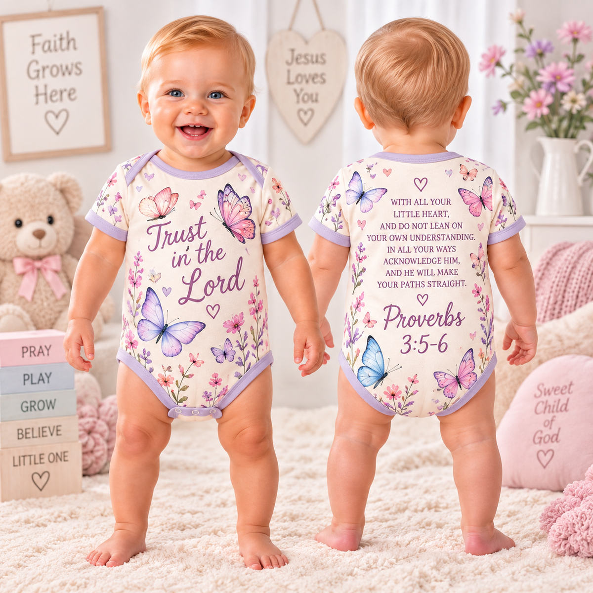 Trust In The Lord Butterfly Baby Bodysuit