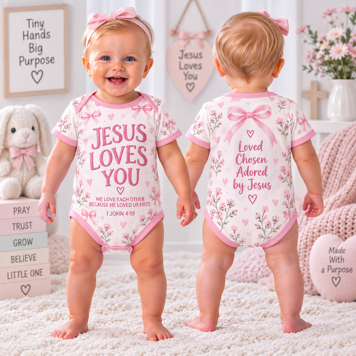 Jesus Loves You Floral Baby Bodysuit