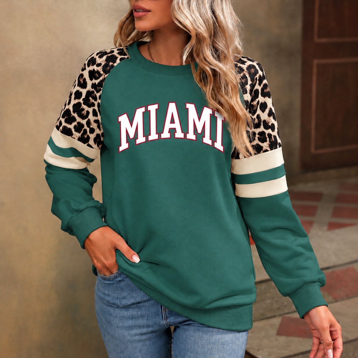 Miami God Is In MIA Leopard Sleeve Sweatshirt