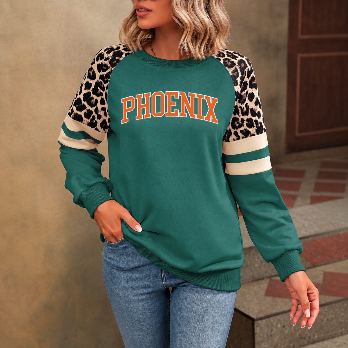 Phoenix God Is In PHX Leopard Sleeve Sweatshirt