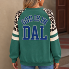 Dallas God Is In DAL Leopard Sleeve Sweatshirt