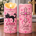 Personalized Black Cat Pink Ribbon Flameless LED Candle