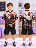 Red Muscle Car Skeleton Kids T-Shirt Jersey