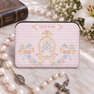 Pink Marian Monogram Personalized PU Leather Pouch