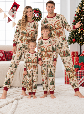 Vintage Christmas Bow Family Mixed Cotton Pajamas
