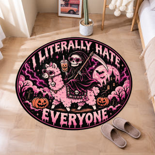 I Literally Hate Everyone Grim Reaper Round Rug
