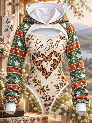 Be Still Monarch Butterfly Heart Hooded Jumpsuit