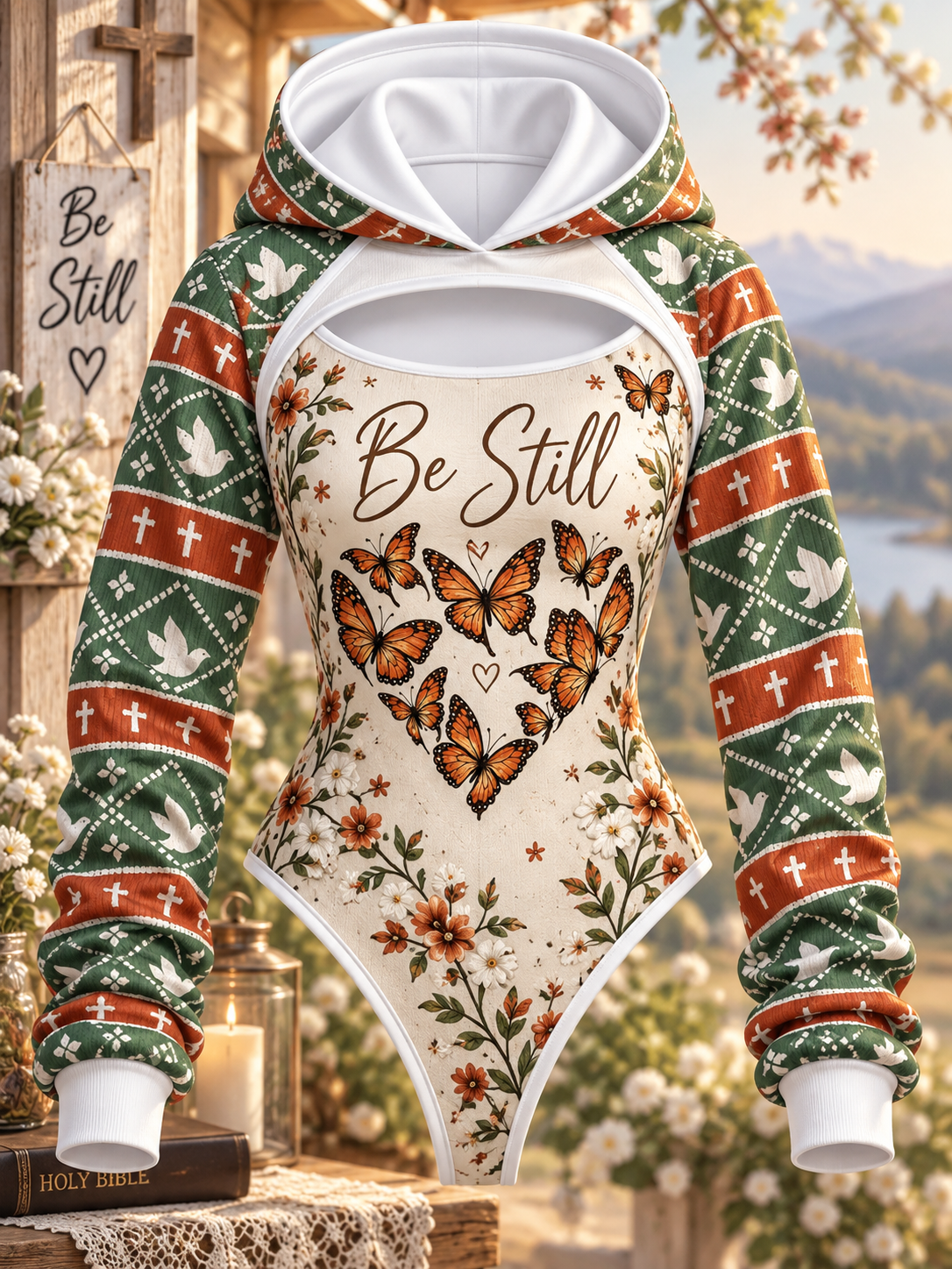 Be Still Monarch Butterfly Heart Hooded Jumpsuit