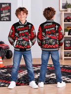 Red Monster Truck Hearts Kids Baseball Jacket