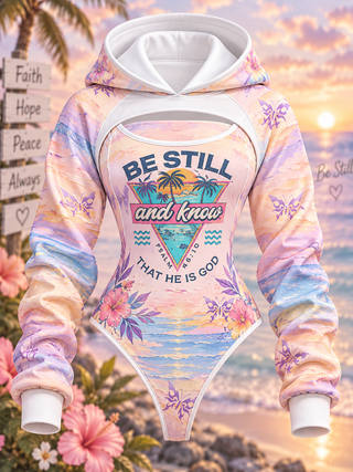 Be Still Tropical Sunset Hooded Jumpsuit
