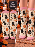 Black Cat Pumpkin Mid-Tube Socks