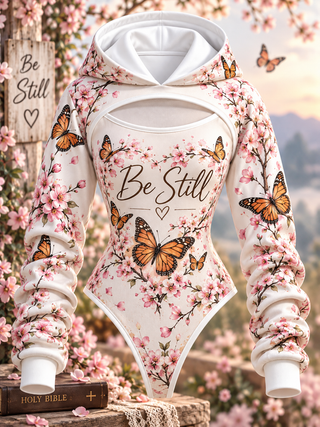 Be Still Monarch Butterfly Blossom Hooded Jumpsuit