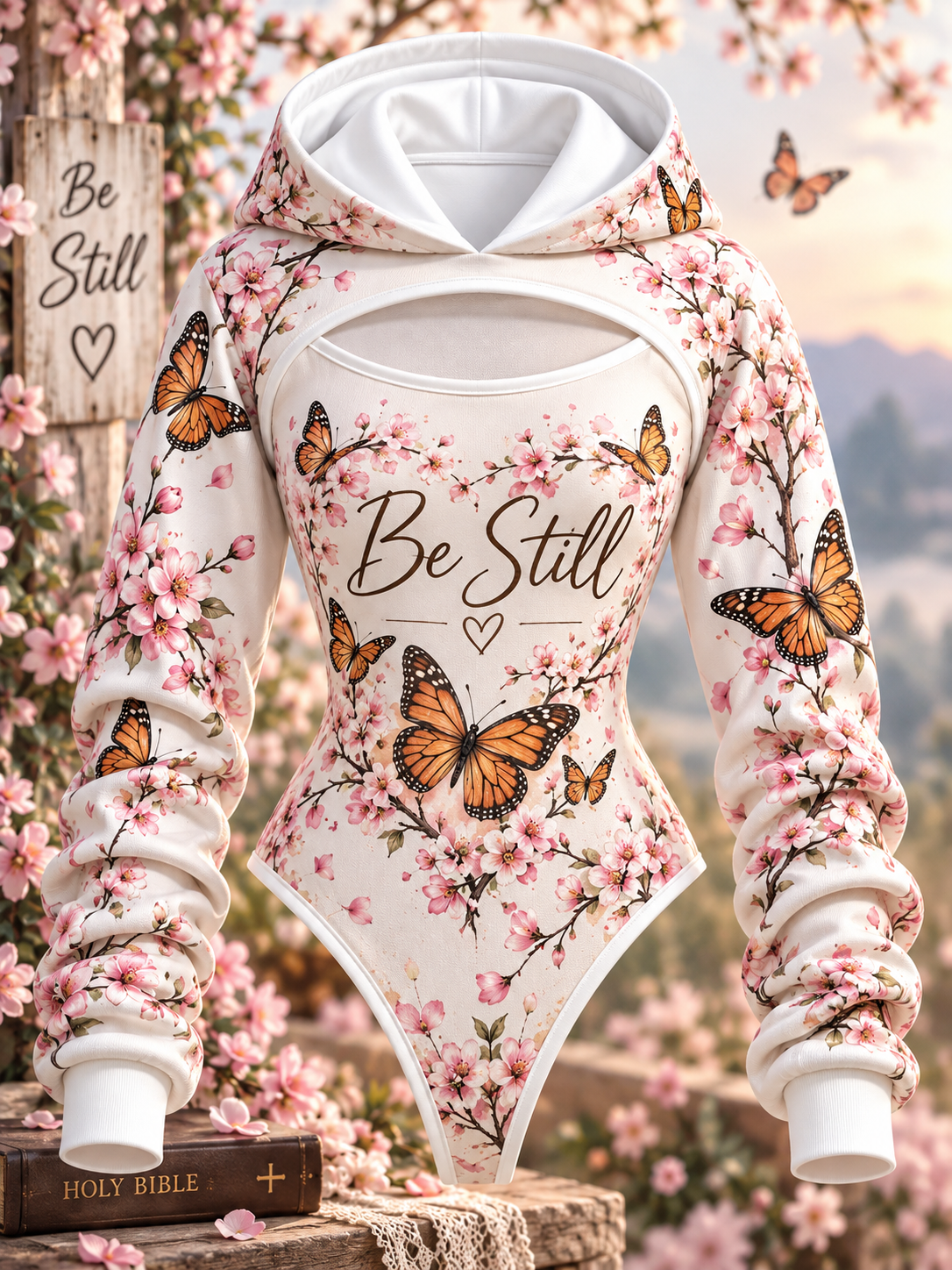 Be Still Monarch Butterfly Blossom Hooded Jumpsuit