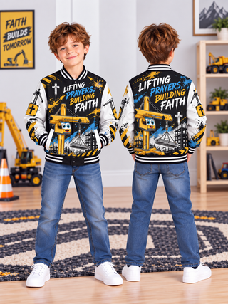 Lifting Prayers Crane Kids Baseball Jacket
