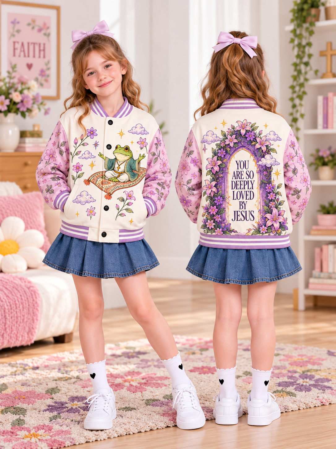 Deeply Loved Jesus Frog Kids Baseball Jacket