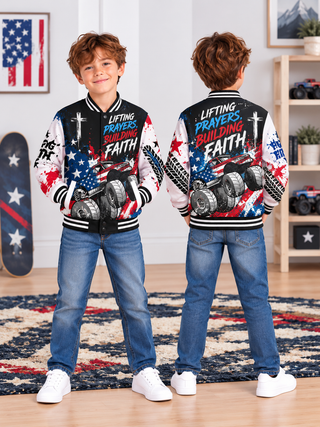 American Flag Monster Truck Kids Baseball Jacket