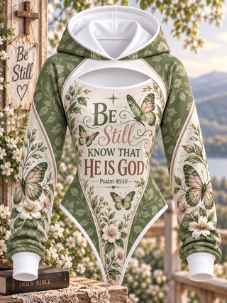 Be Still He Is God Butterfly Hooded Jumpsuit
