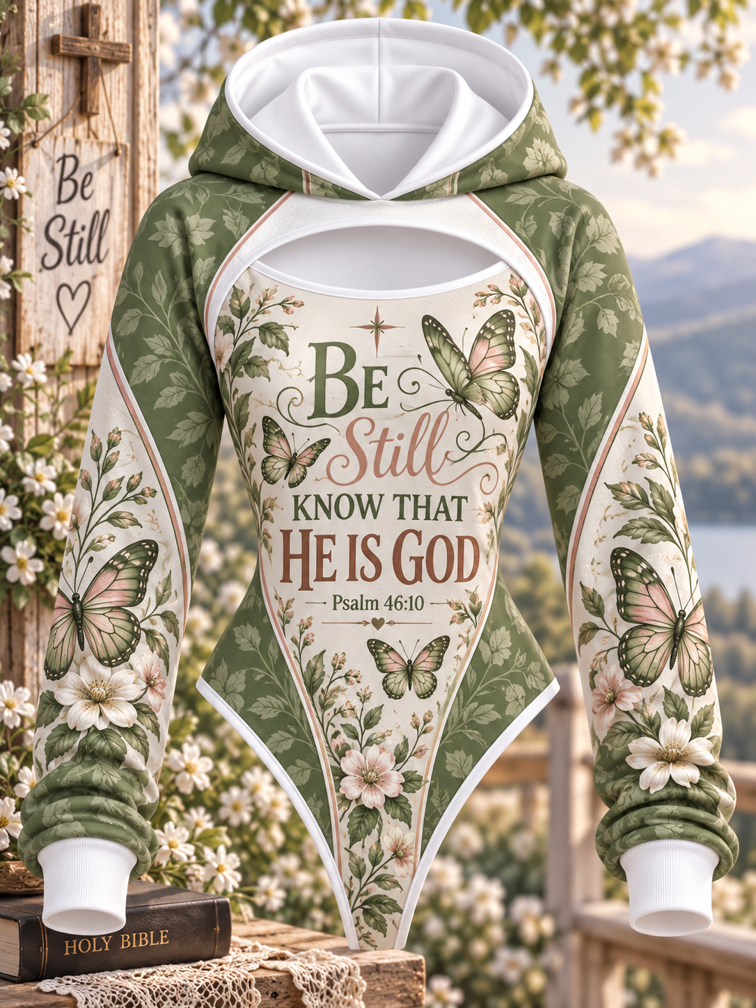 Be Still He Is God Butterfly Hooded Jumpsuit