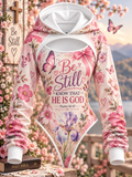 Be Still Pink Butterfly Bow Floral Hooded Jumpsuit