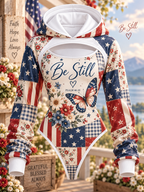 Be Still Patriotic Patchwork Butterfly Hooded Jumpsuit