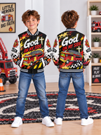 God On My Side Fire Truck Kids Baseball Jacket