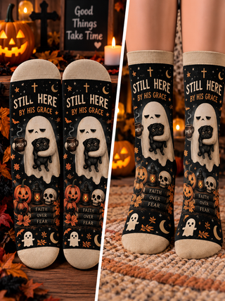 Still Here By His Grace Ghost Mid-Tube Socks
