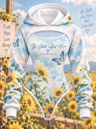 Be Still Sunflower Butterfly Hooded Jumpsuit