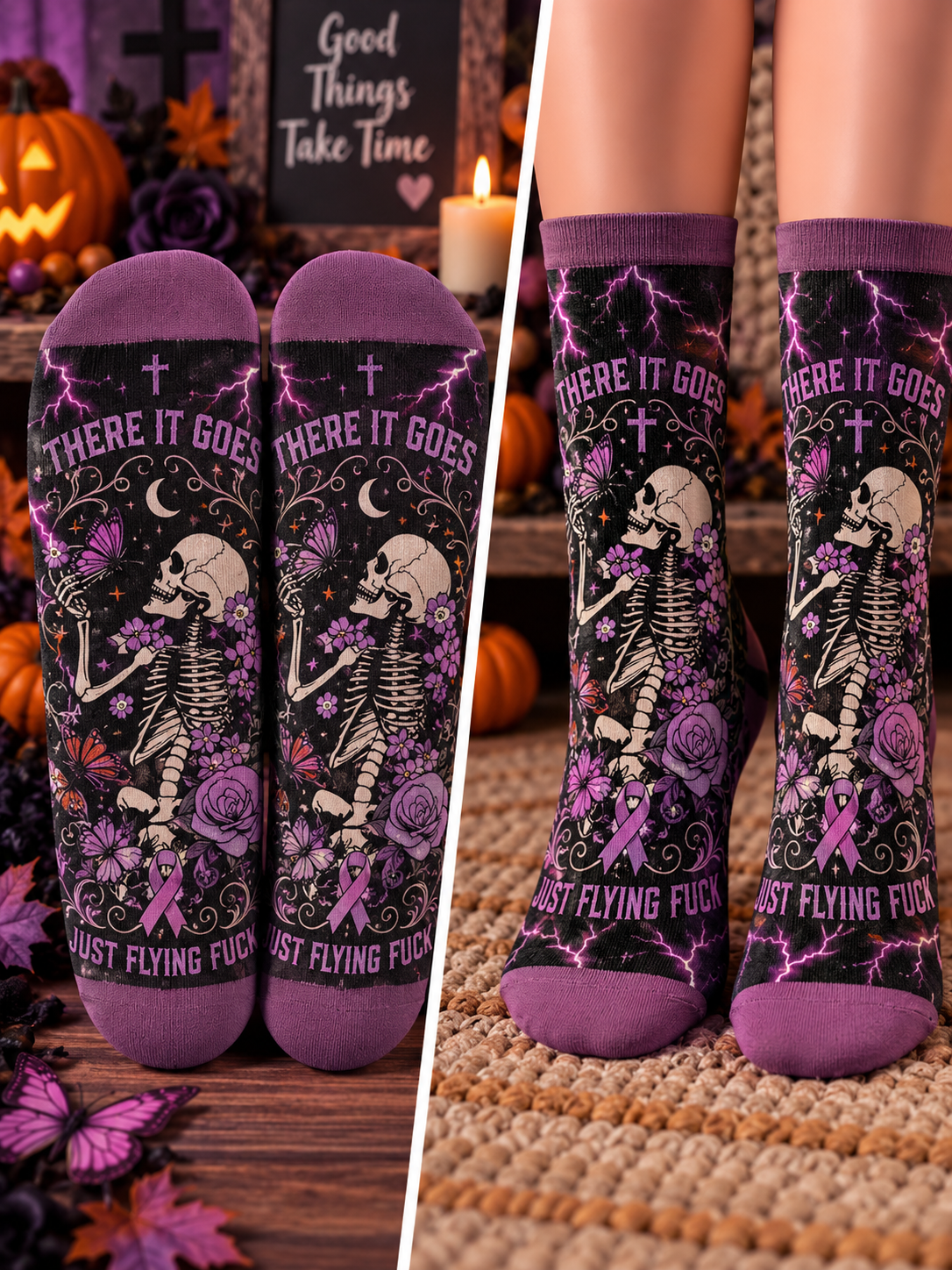 There It Goes Skeleton Mid-Tube Socks