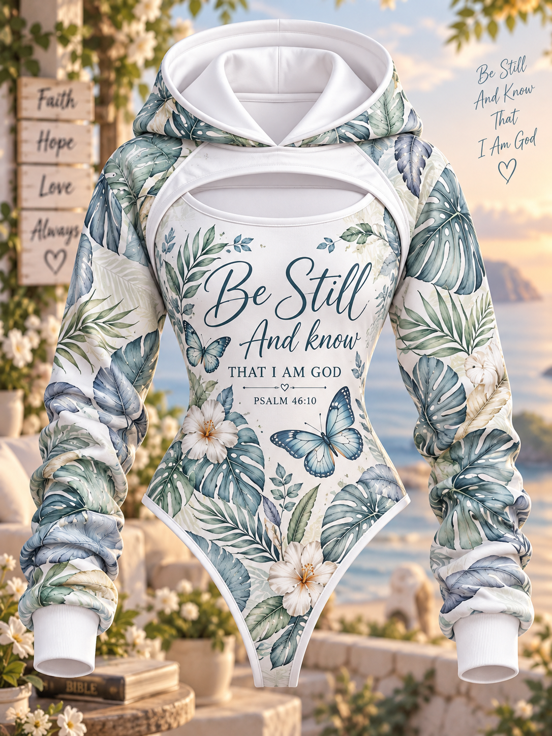 Be Still Tropical Butterfly Hooded Jumpsuit