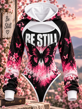 Be Still Black Pink Butterfly Hooded Jumpsuit
