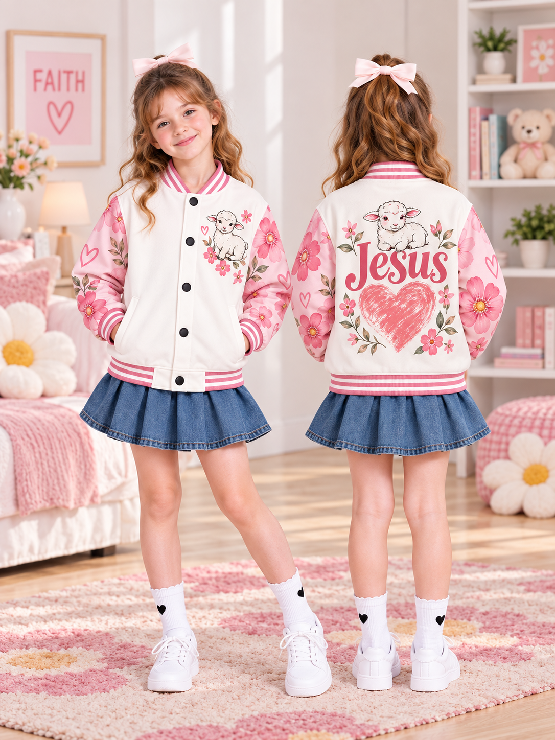 Jesus Lamb Heart Kids Baseball Jacket