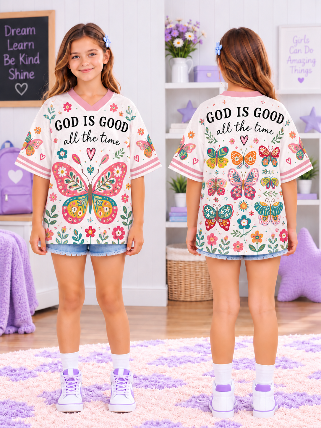 God Is Good Butterfly Kids T-Shirt Jersey