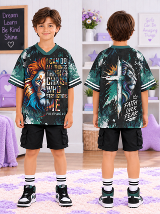 Faith Over Fear Lion Kids T-Shirt Jersey
