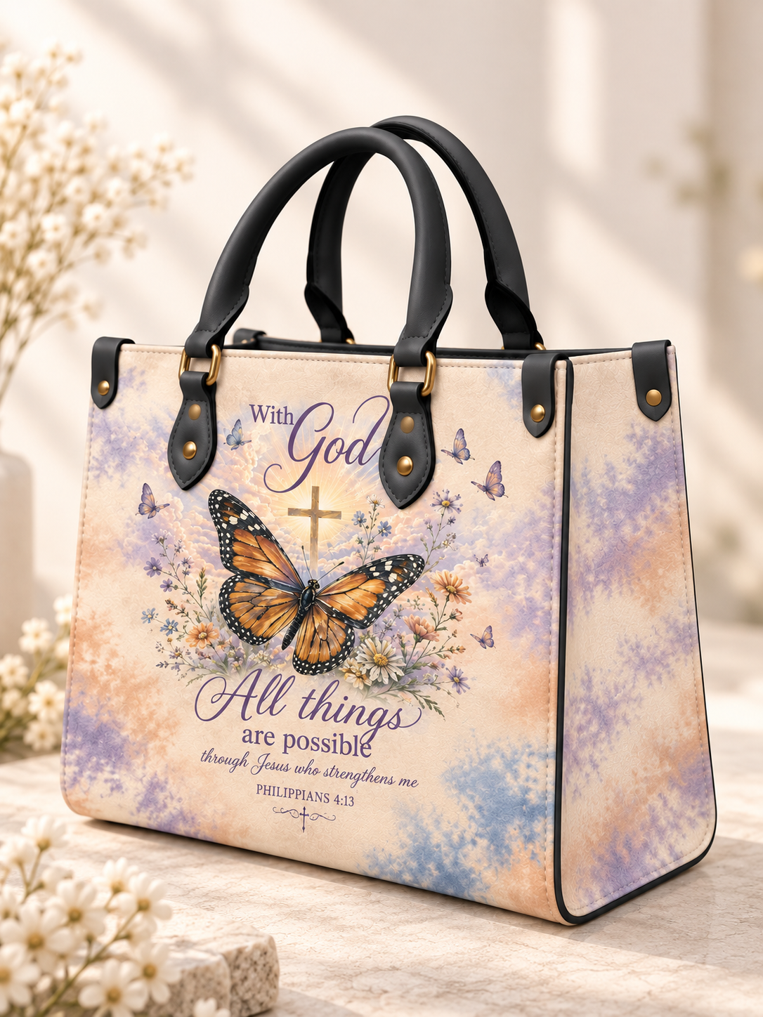 With God All Things Are Possible PU Leather Bag