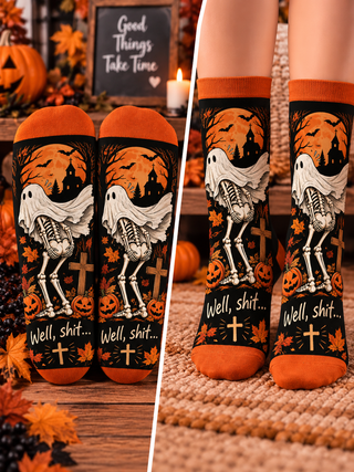 Well Shit Ghost Skeleton Mid-Tube Socks