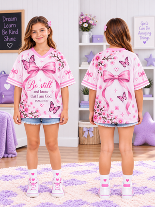 Be Still Pink Butterfly Kids T-Shirt Jersey