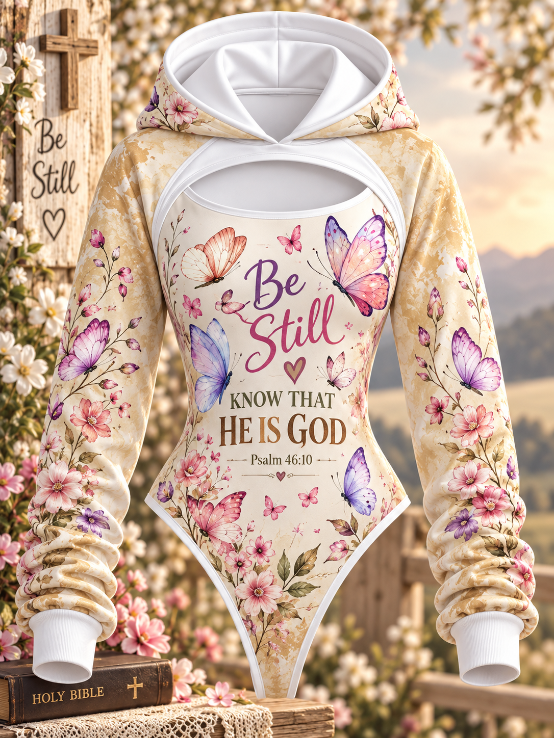 Be Still Pastel Butterfly Floral Hooded Jumpsuit