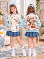 Give Thanks To The Lord Lamb Kids Baseball Jacket