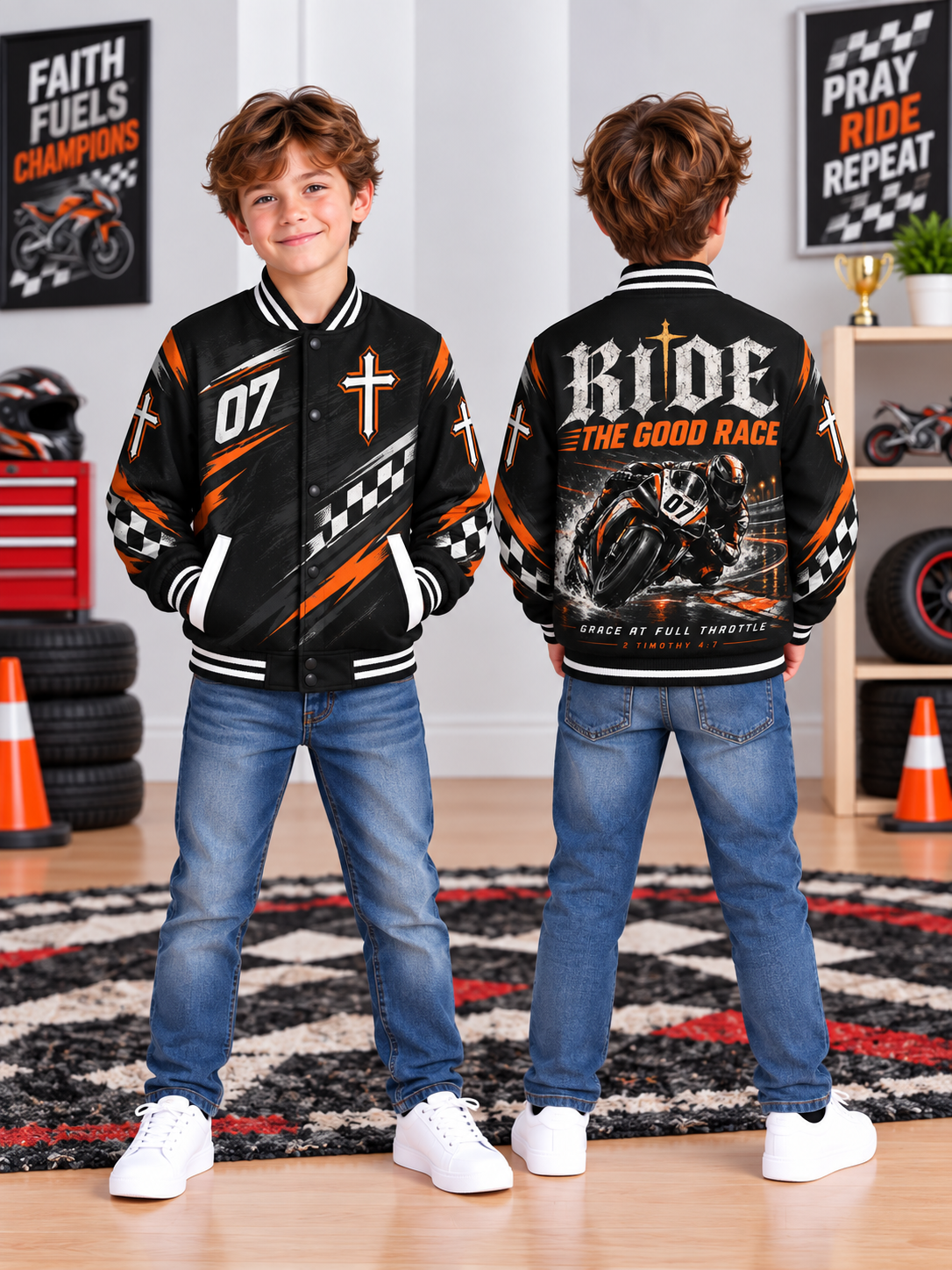 Ride The Good Race Motorcycle Kids Baseball Jacket