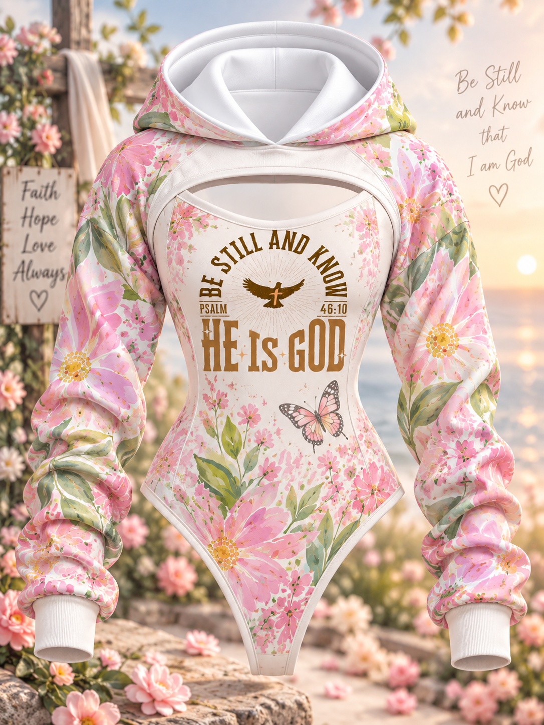 Be Still Dove and Butterfly Hooded Jumpsuit