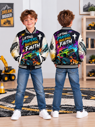 Lifting Prayers Monster Truck Kids Baseball Jacket