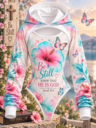 Be Still Hibiscus Butterfly Hooded Jumpsuit