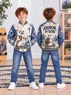 Armor of God Scooter Cat Kids Baseball Jacket