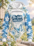 Be Still Blue Butterfly Floral Hooded Jumpsuit