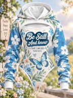 Be Still Blue Butterfly Floral Hooded Jumpsuit