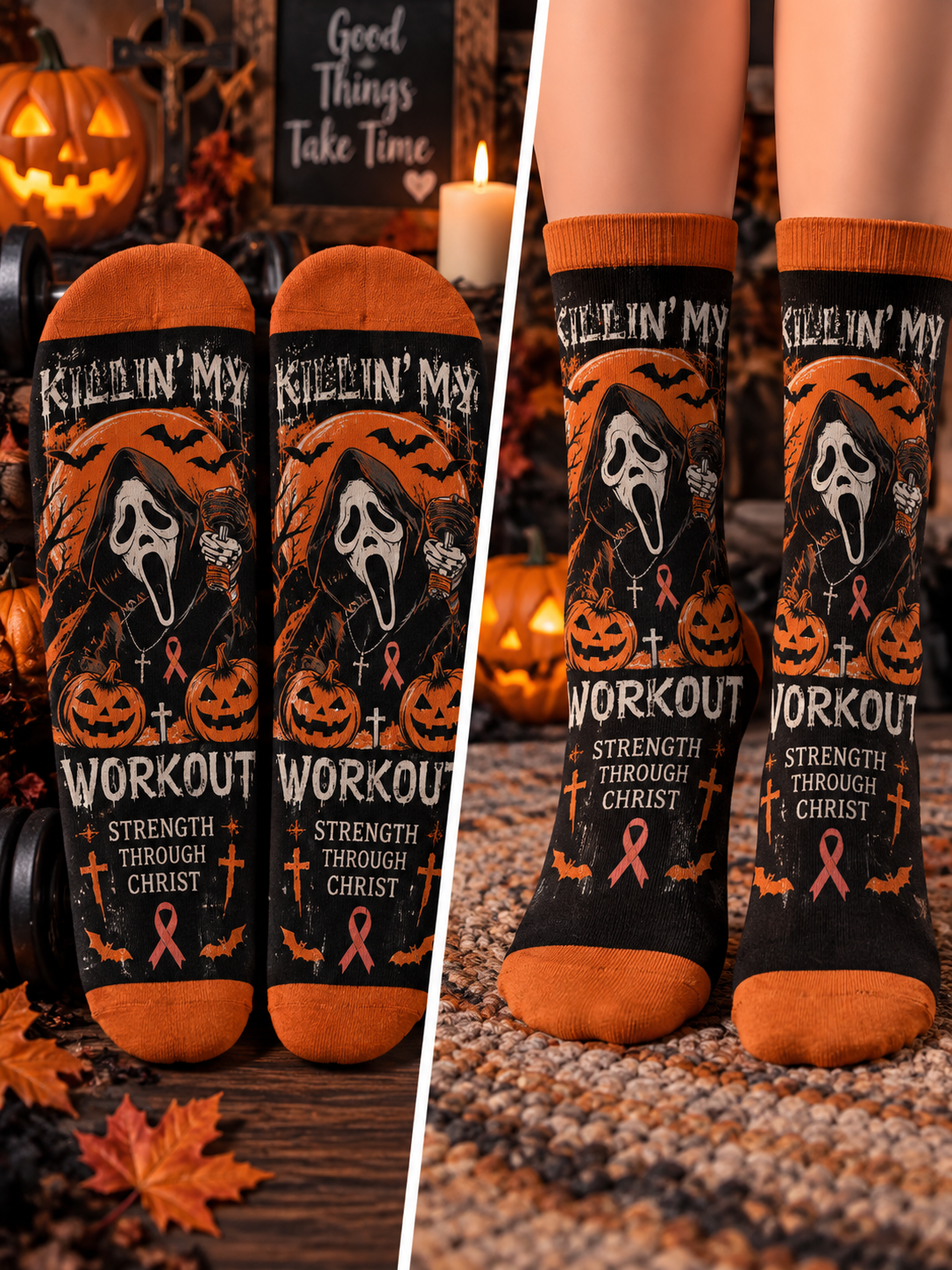 Strength Through Christ Ghost Mid-Tube Socks