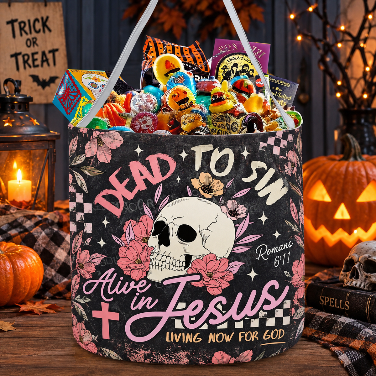 Alive in Jesus Skull Candy Basket