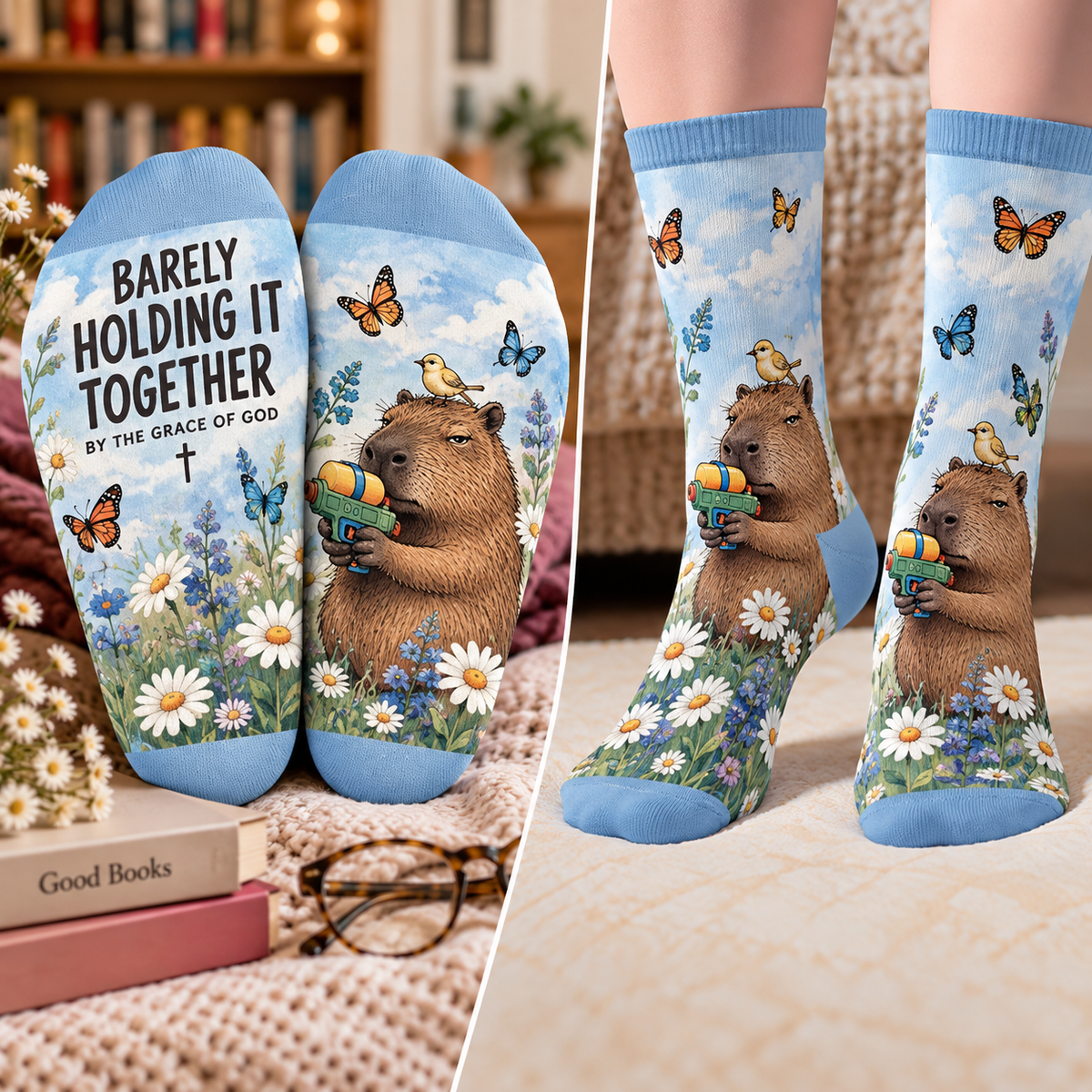 Barely Holding It Together Capybara Mid-Tube Socks